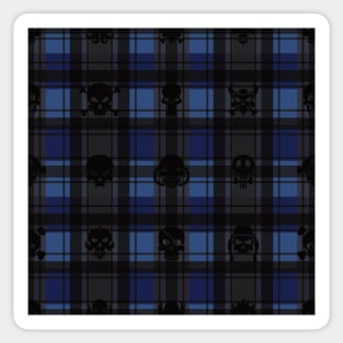 Blue and Black Skull Lumber Goth Plaid Pattern Sticker